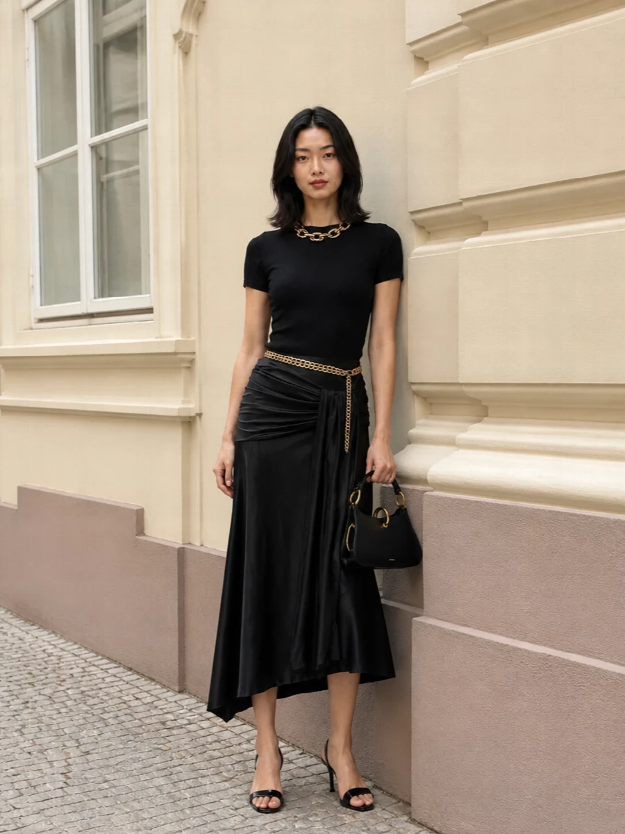 Paco rabanne black wrap skirt knit evening outfit