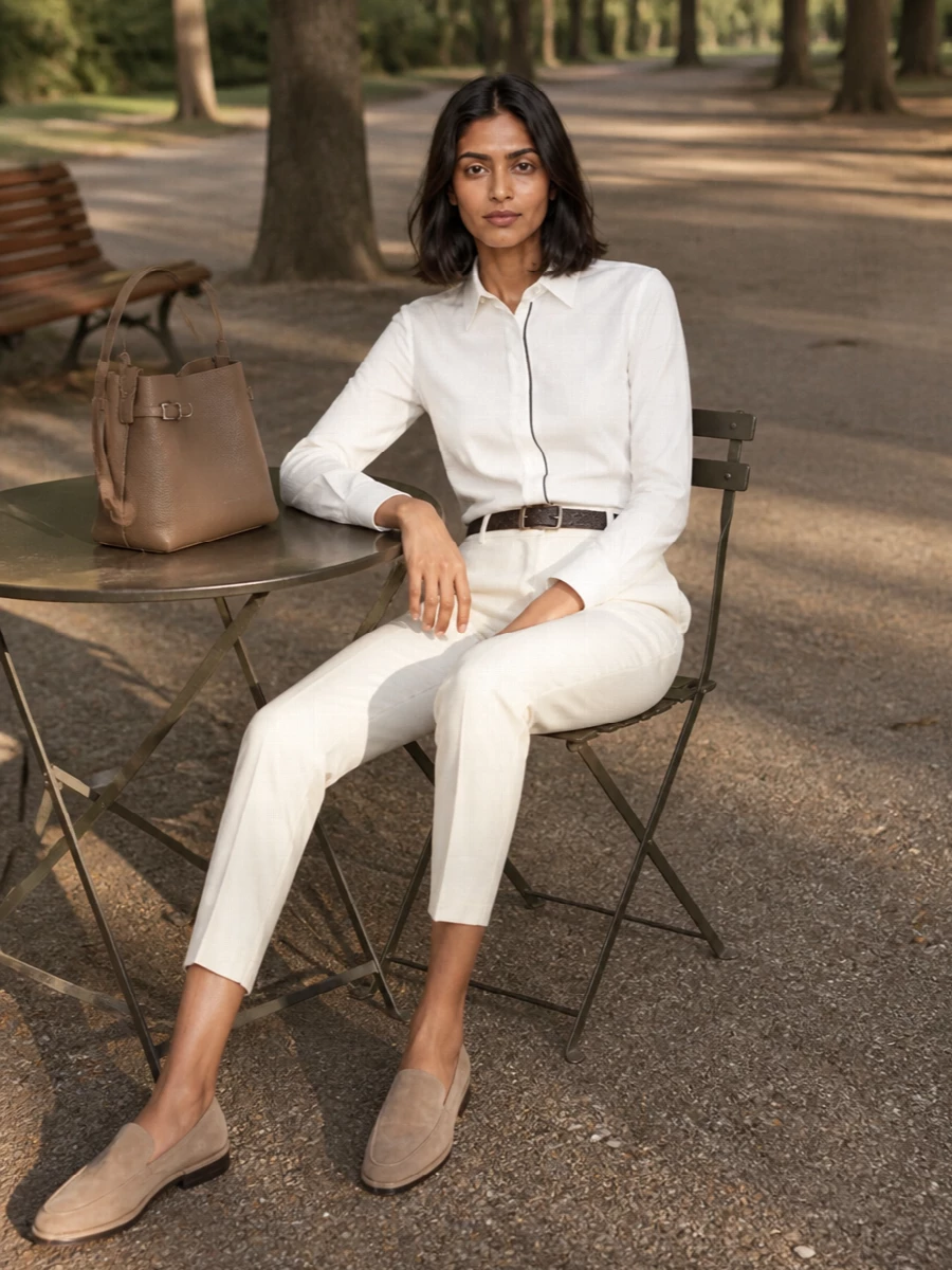 Brunello cucinelli ivory trousers taupe loafers