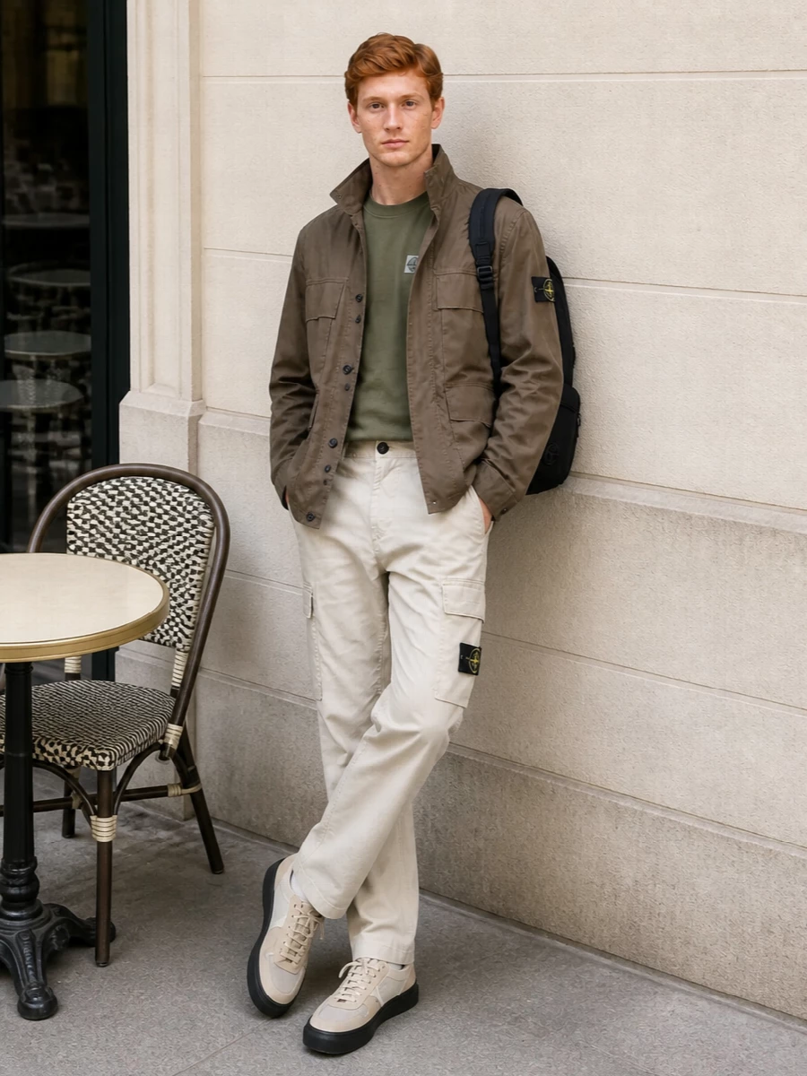 Stone island field jacket cargo outfit