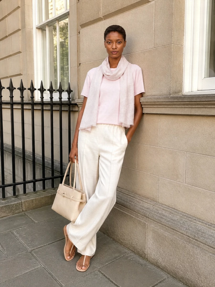 Fabiana filippi blush tee ivory wide leg trousers