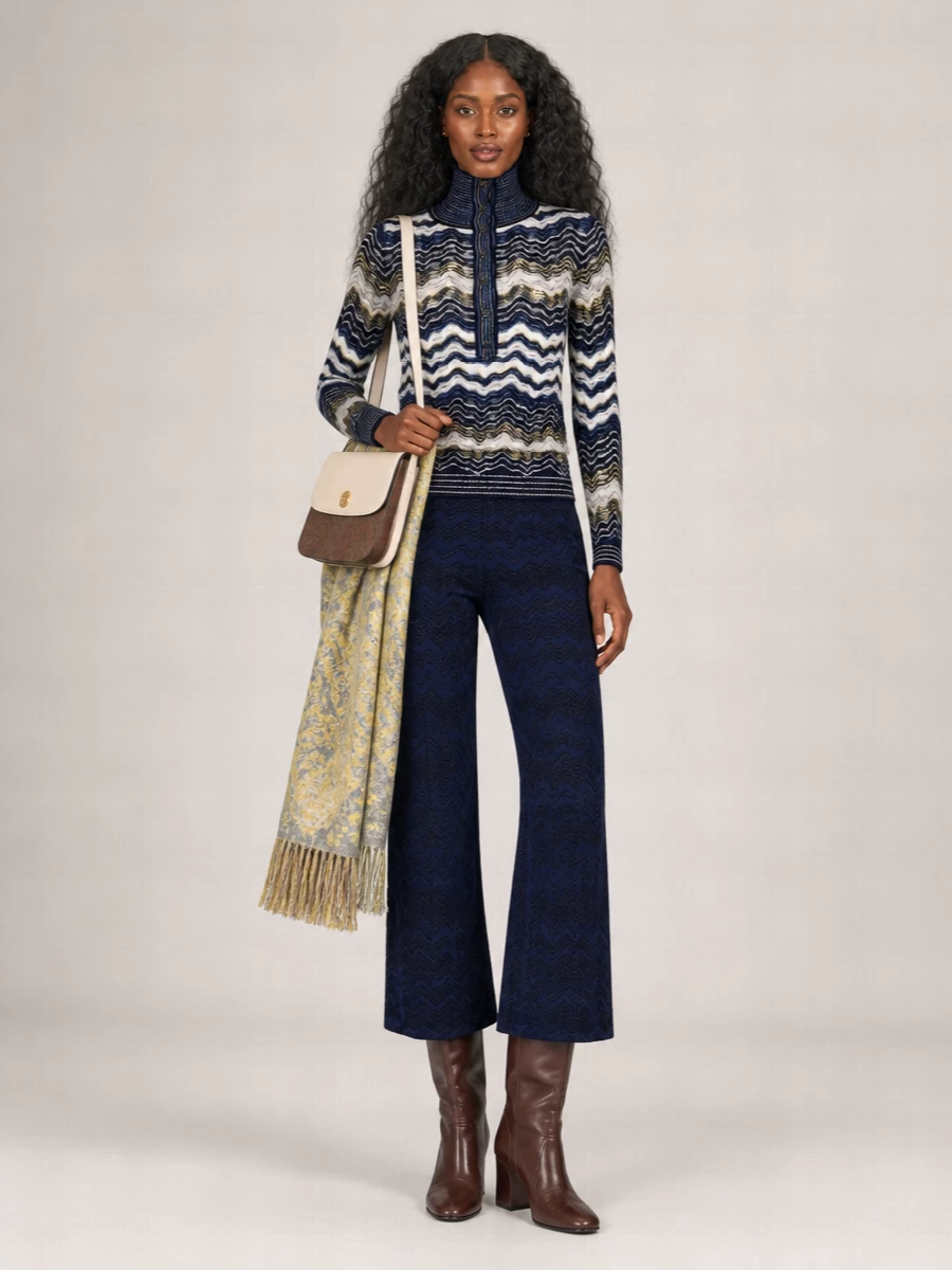 Missoni Zigzag Knit Long Sleeve Mock Neck Top