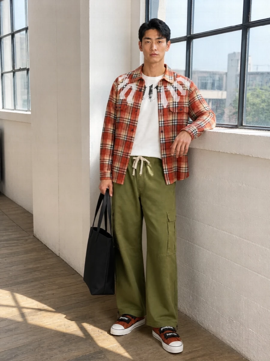 Palm angels overshirt cargo pants suede sneakers