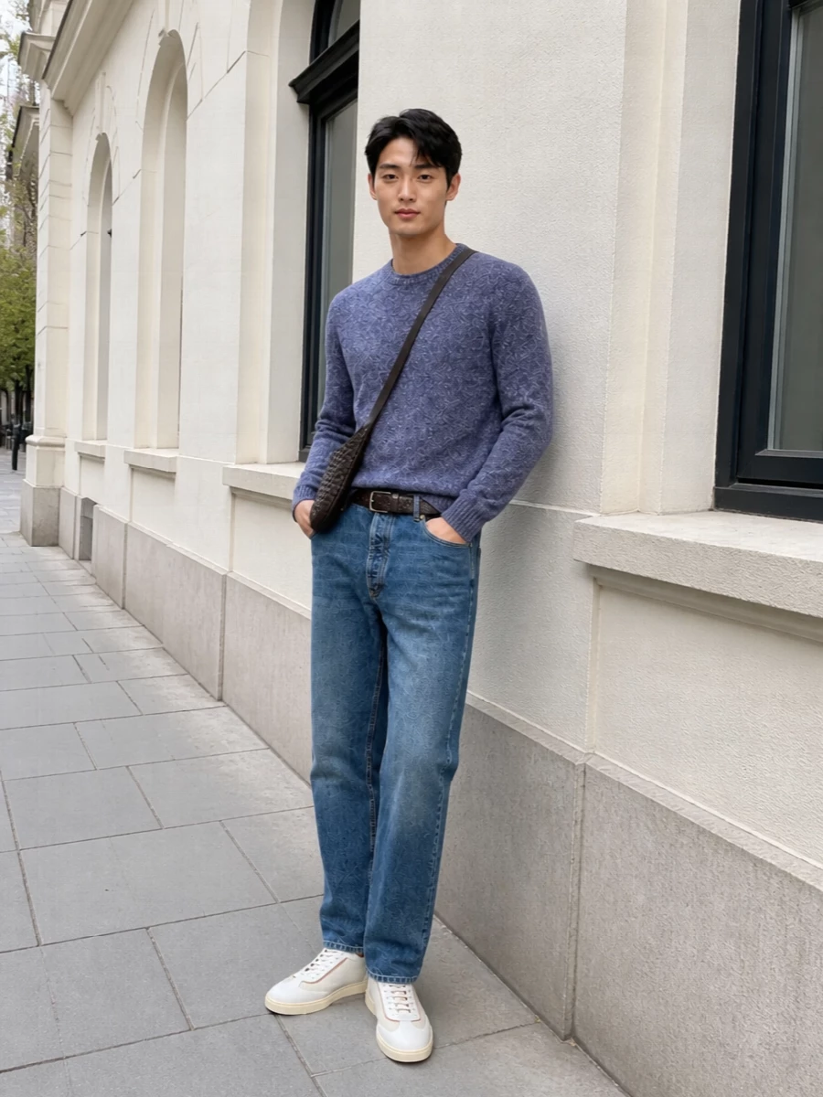 Brunello cucinelli denim blue knit leather sneakers