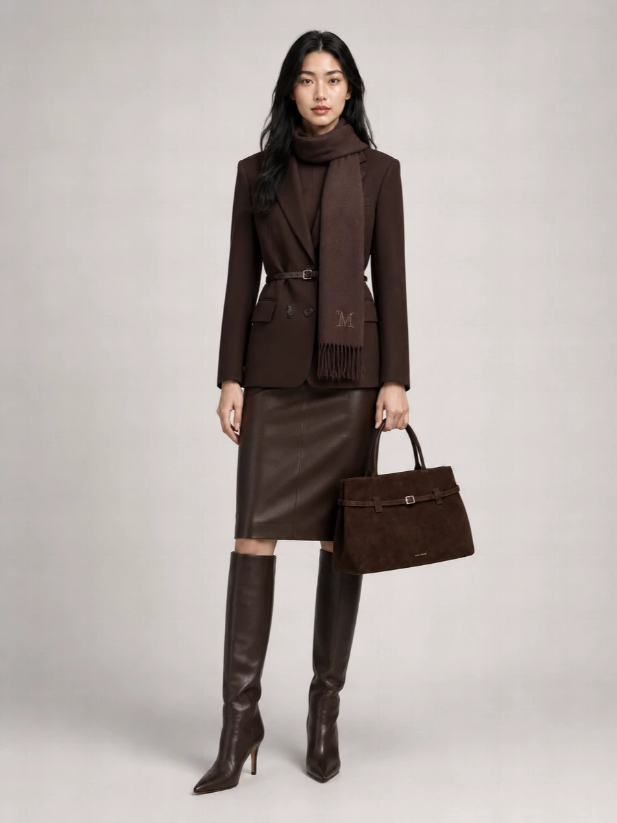 S Max Mara Leather Paneled Knee-Length Pencil Skirt
