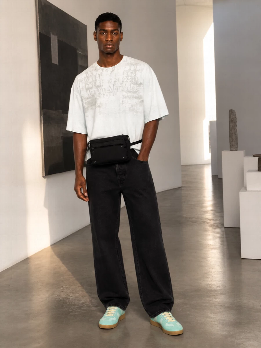 Maison margiela mint trainers wide leg jeans outfit