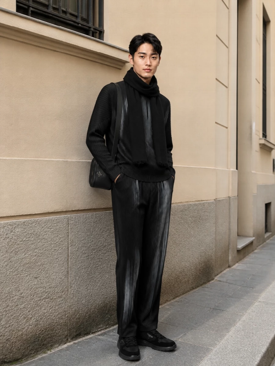 Homme plisse prada black pleated outfit