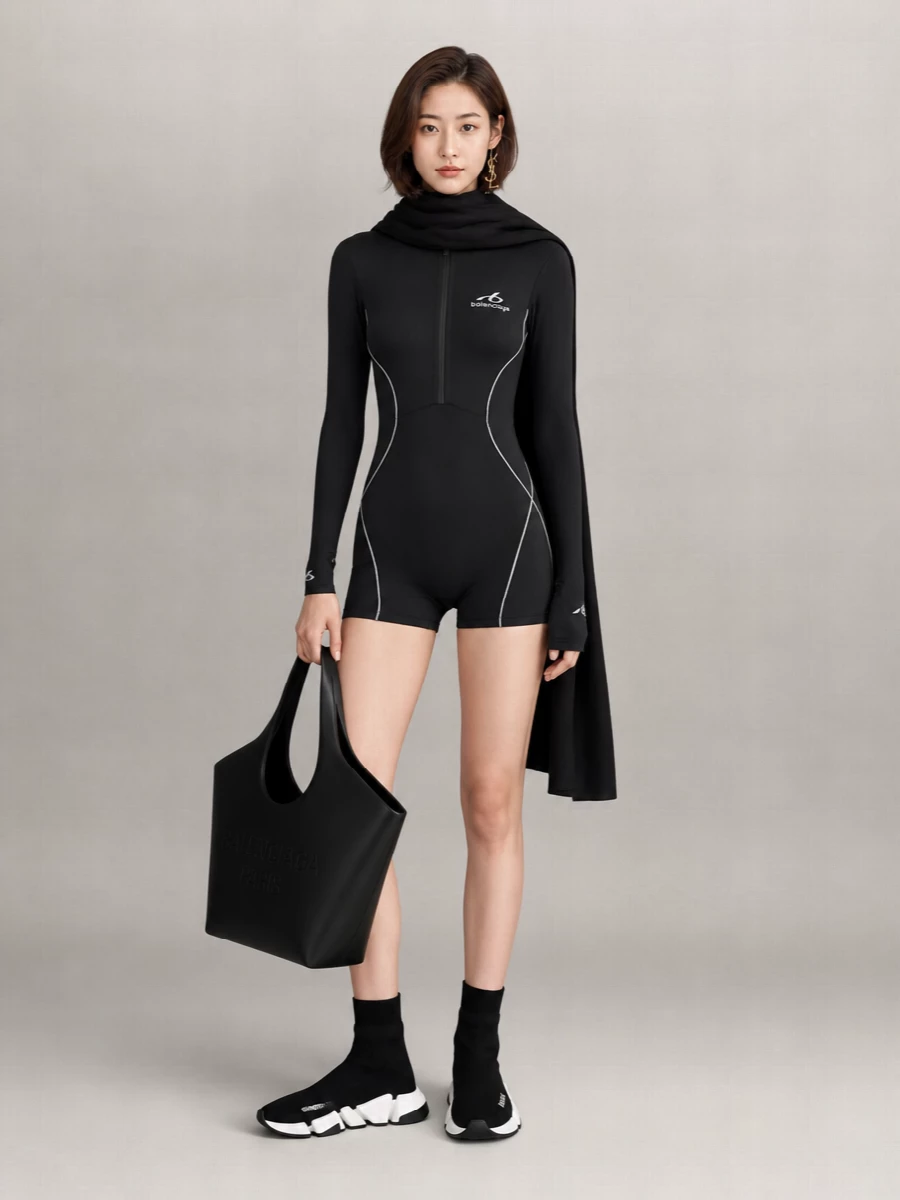 Balenciaga Techwear Long-Sleeve High-Neck Bodysuit