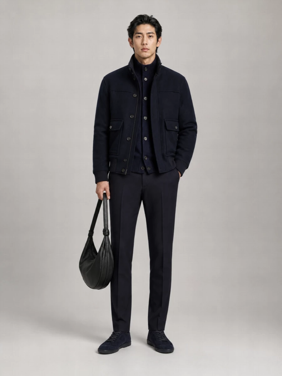Lardini Cashmere Wool Ribbed High Neck Single Breasted Coat