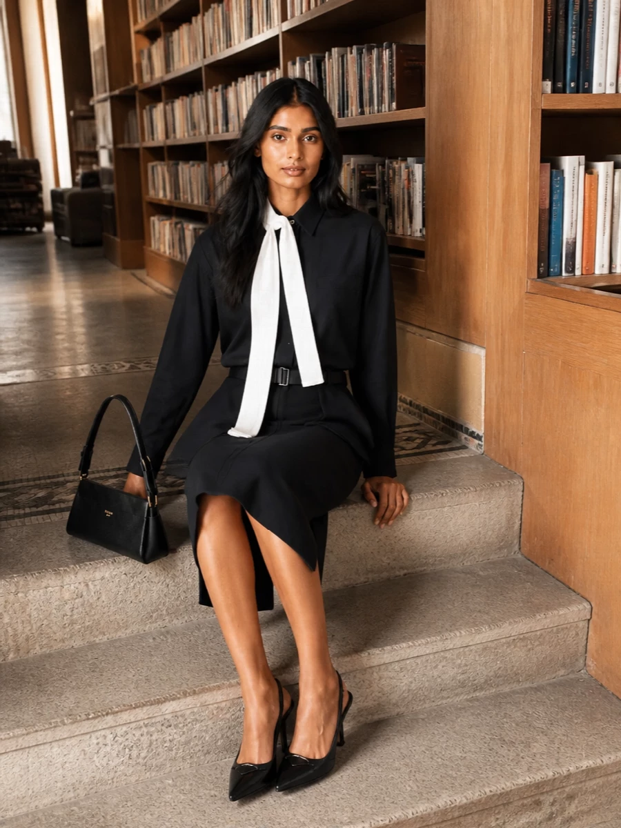 Sacai black peplum skirt prada slingback heels
