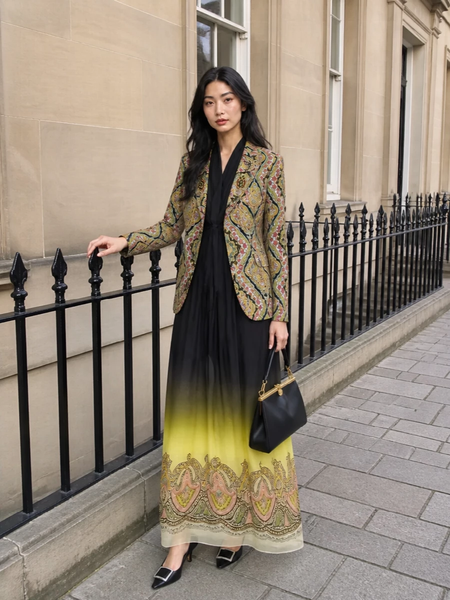 Etro paisley blazer black paisley maxi dress