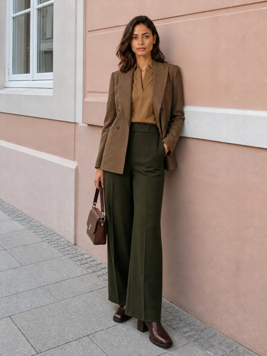 Max mara camel blazer wide leg trousers outfit