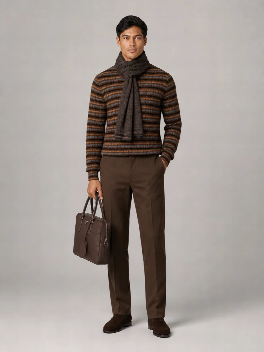 Prada Wool Ribbed Striped Crewneck Sweater