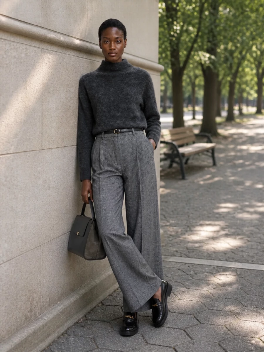 S max mara grey trousers charcoal knit outfit