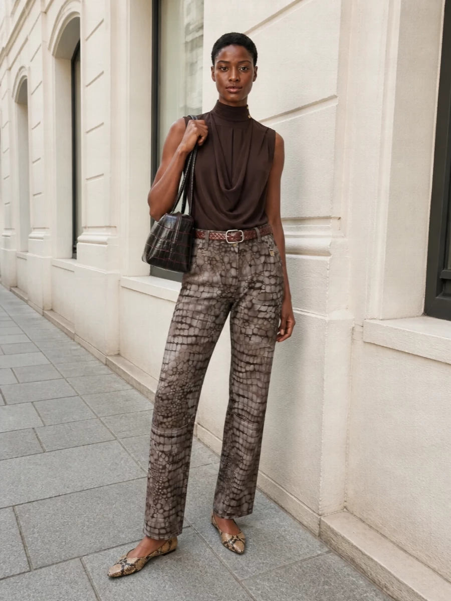 Elisabetta franchi reptile trousers brown draped top