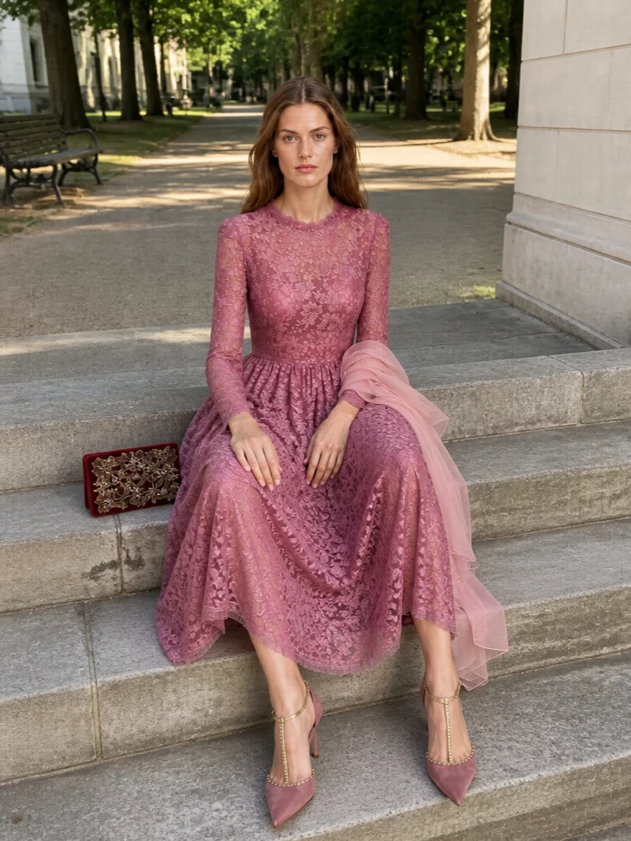 Dolce gabbana lace midi dress velvet heels