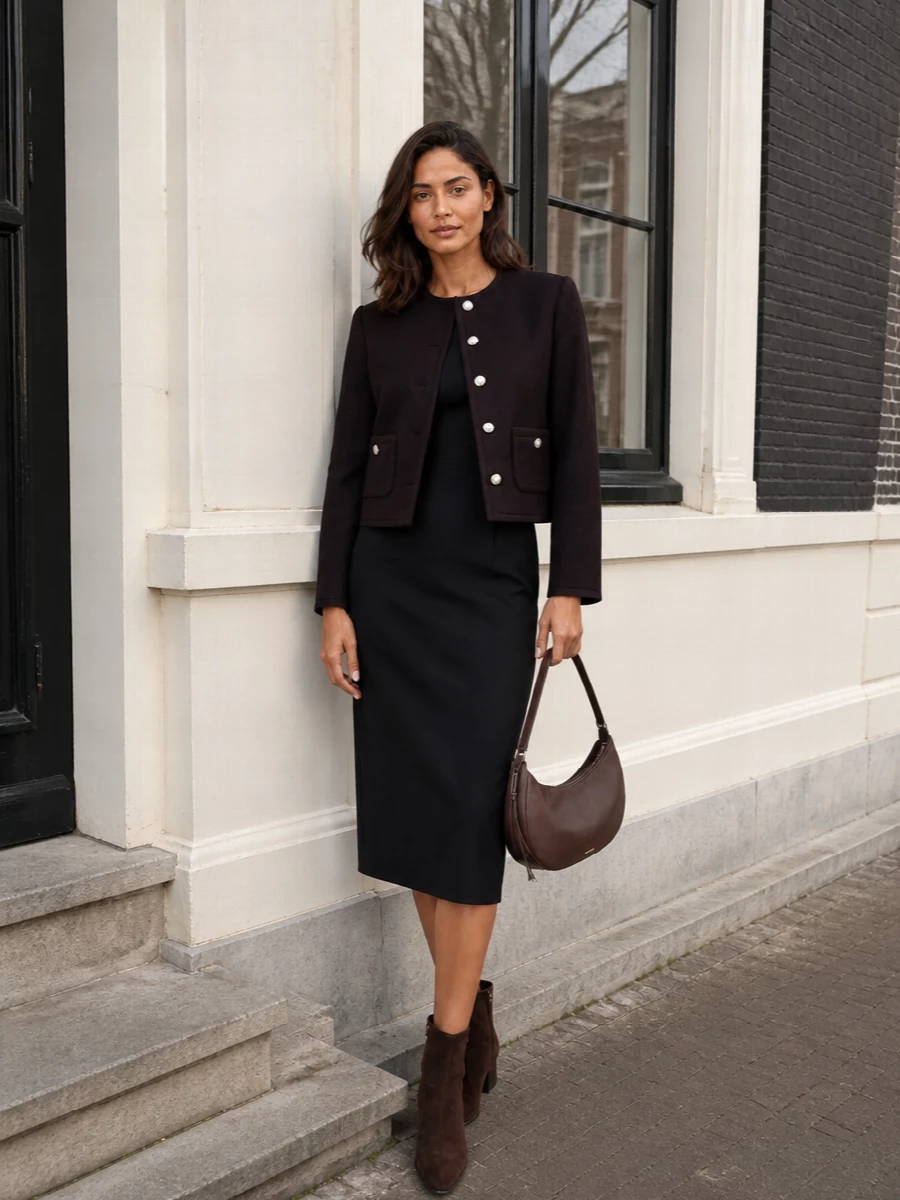 Tagliatore black midi dress dunst cropped jacket