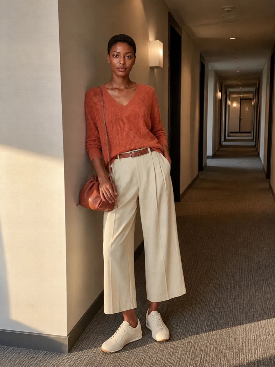 Brunello cucinelli terracotta sweater wide leg pants