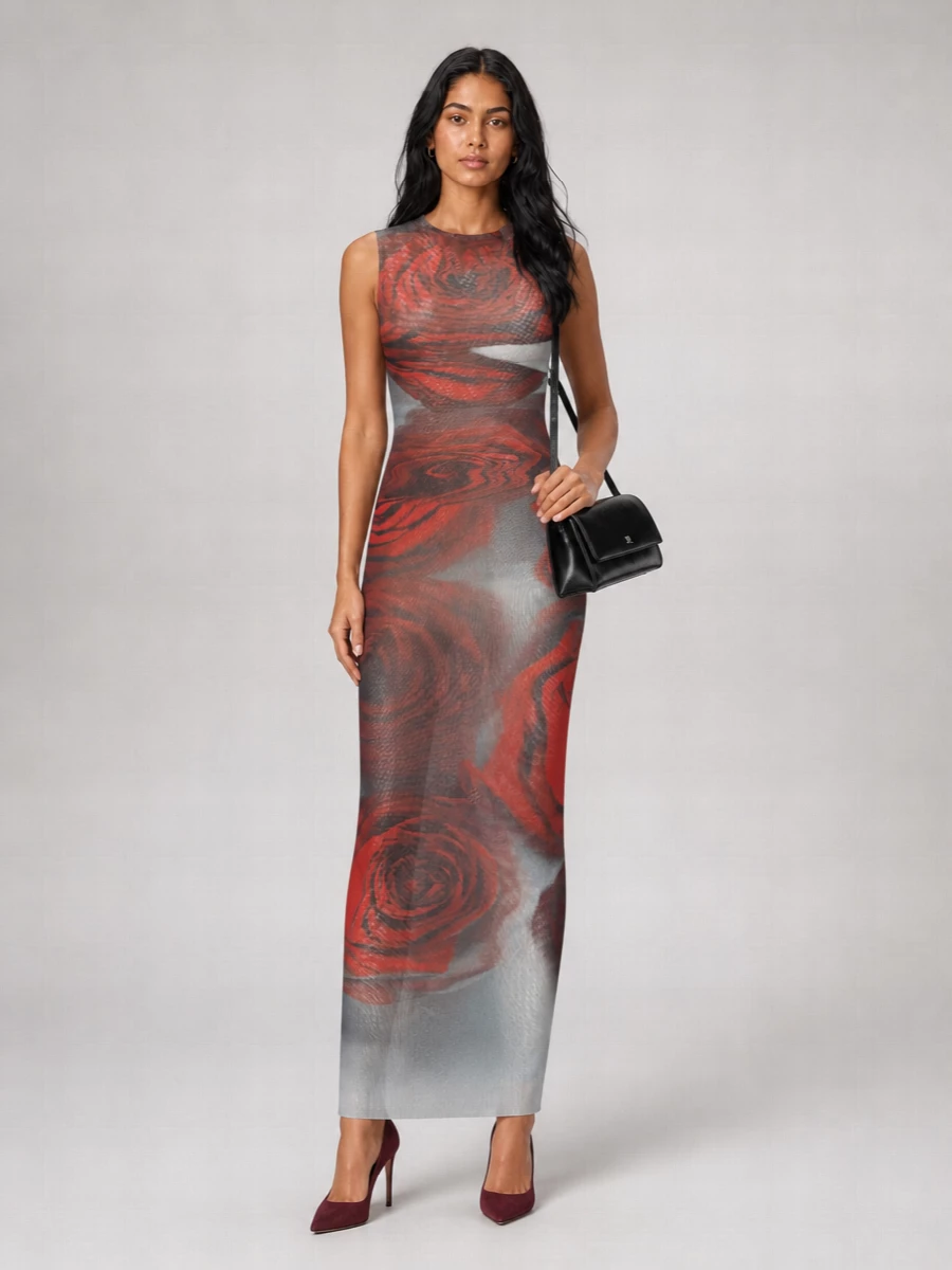 Jean Paul Gaultier Printed Sleeveless Boat Neck Maxi Dress