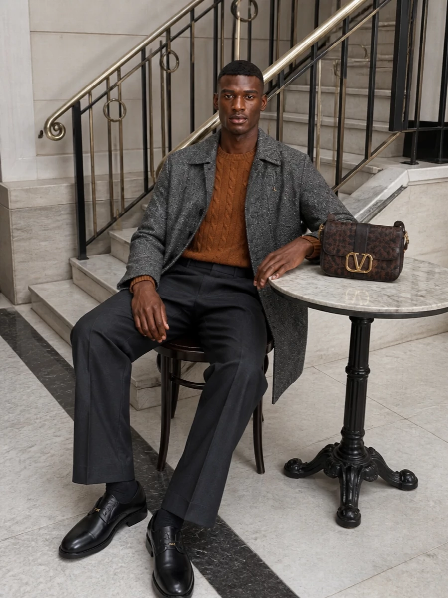 Valentino mens charcoal coat wide leg trousers