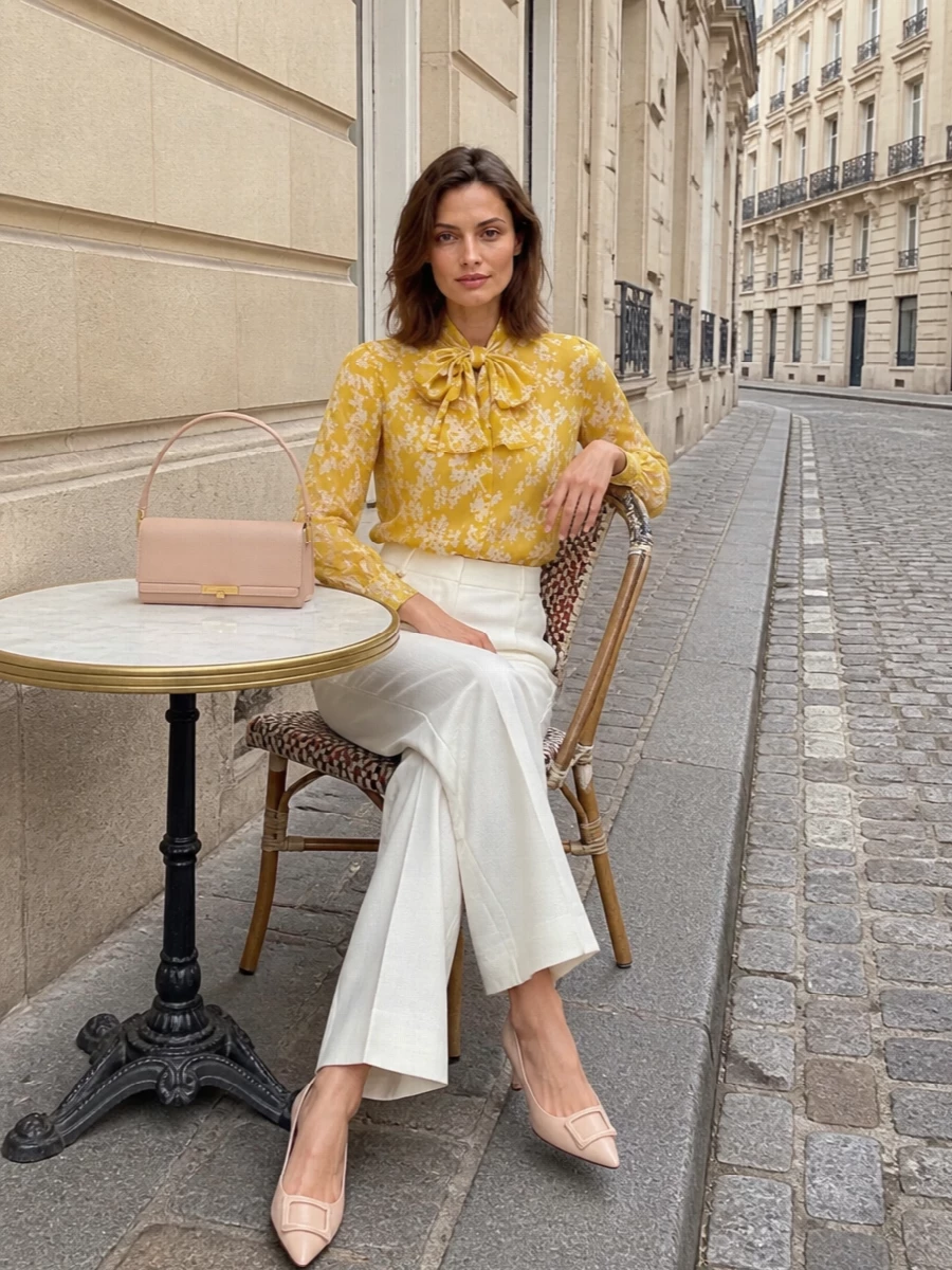 Elisabetta franchi floral blouse ivory trousers