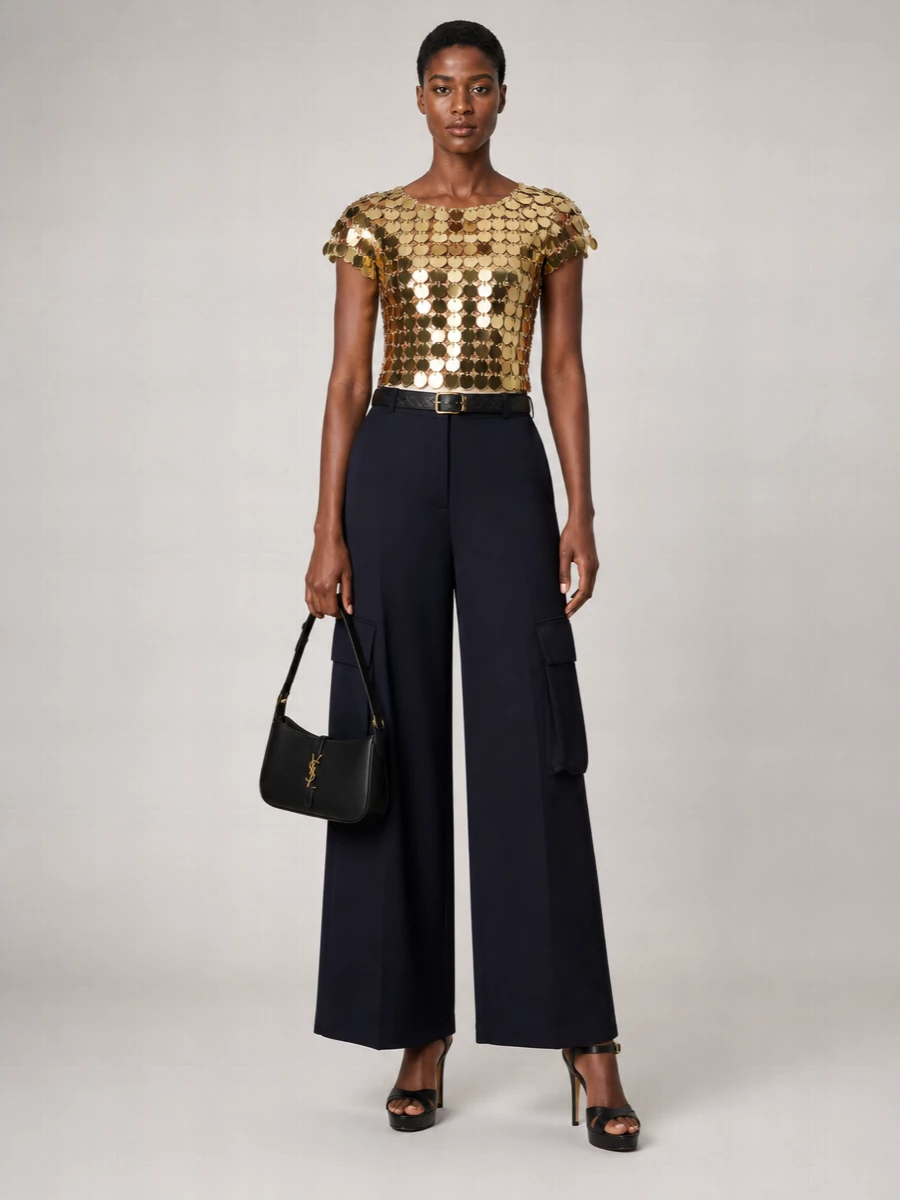 Paco Rabanne Sequin Short-Sleeve Top