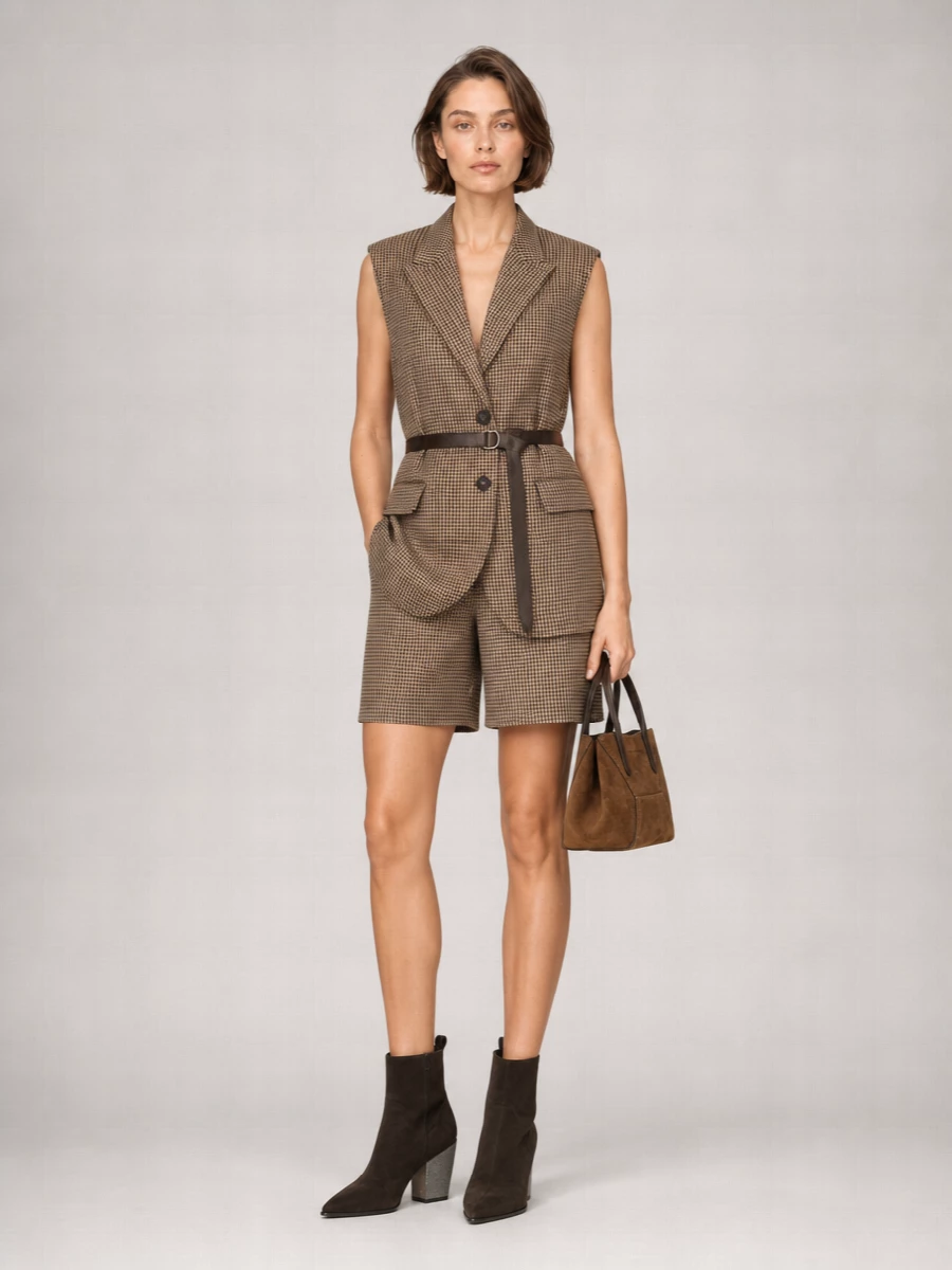 Brunello Cucinelli Prince Of Wales Lamé Wide-Leg Bermuda Shorts