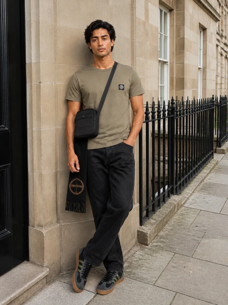 Stone island tee black jeans adidas sneakers