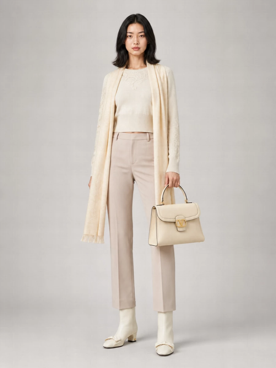 Ermanno Scervino Cashmere Fine-Knit Lace-Appliqué Boat Neck Sweater