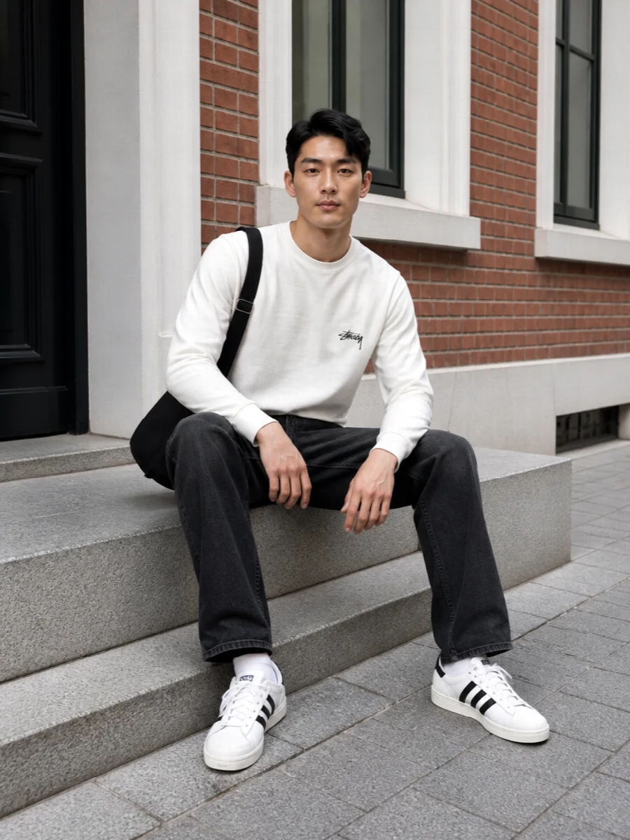 Stussy tee our legacy jeans adidas sneakers