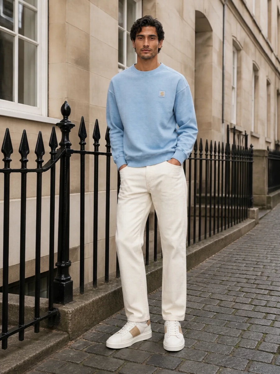 Carhartt wip sweatshirt beige jeans sneakers