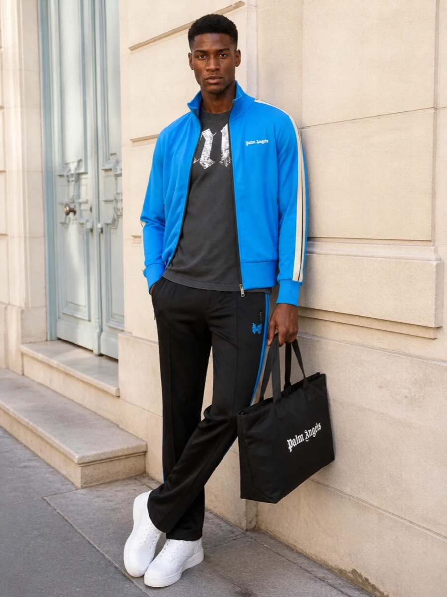 Palm angels cyan track jacket black track pants