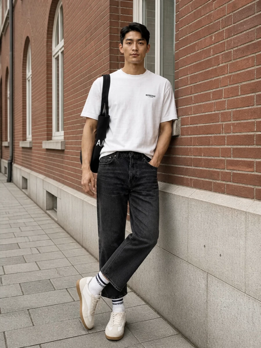Represent white tee washed black jeans outfit