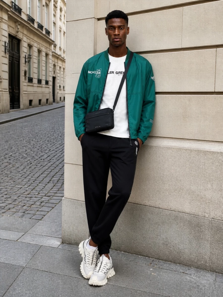 Moncler windbreaker outfit track pants