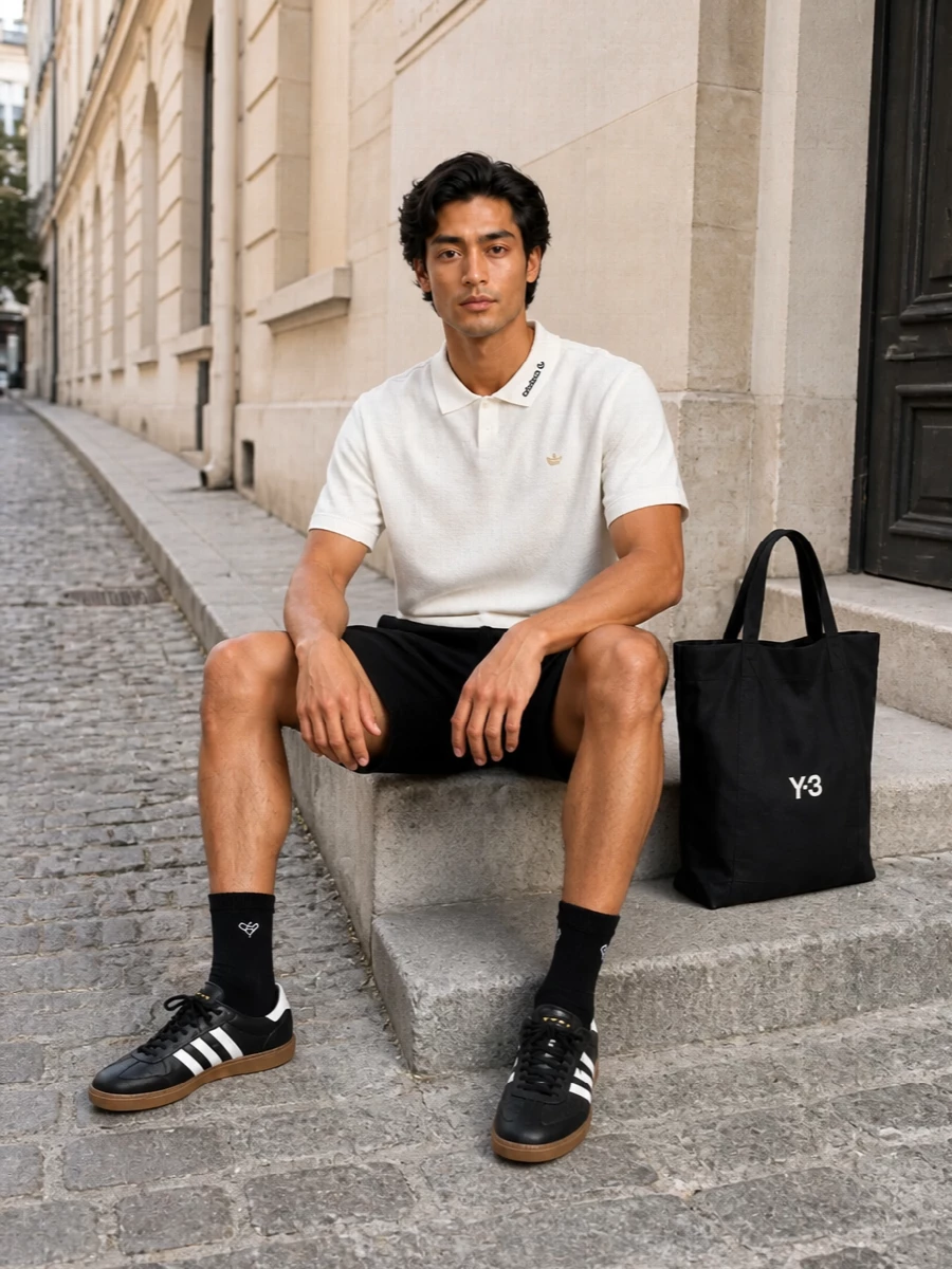 Adidas swim shorts knit polo leather sneakers