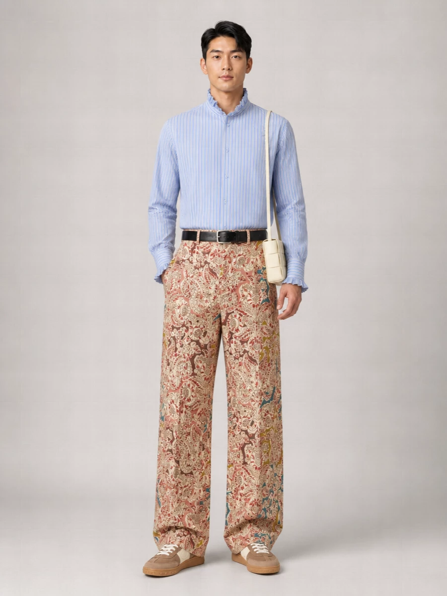 Valentino Garavani Printed Hemp Wide-Leg Trousers