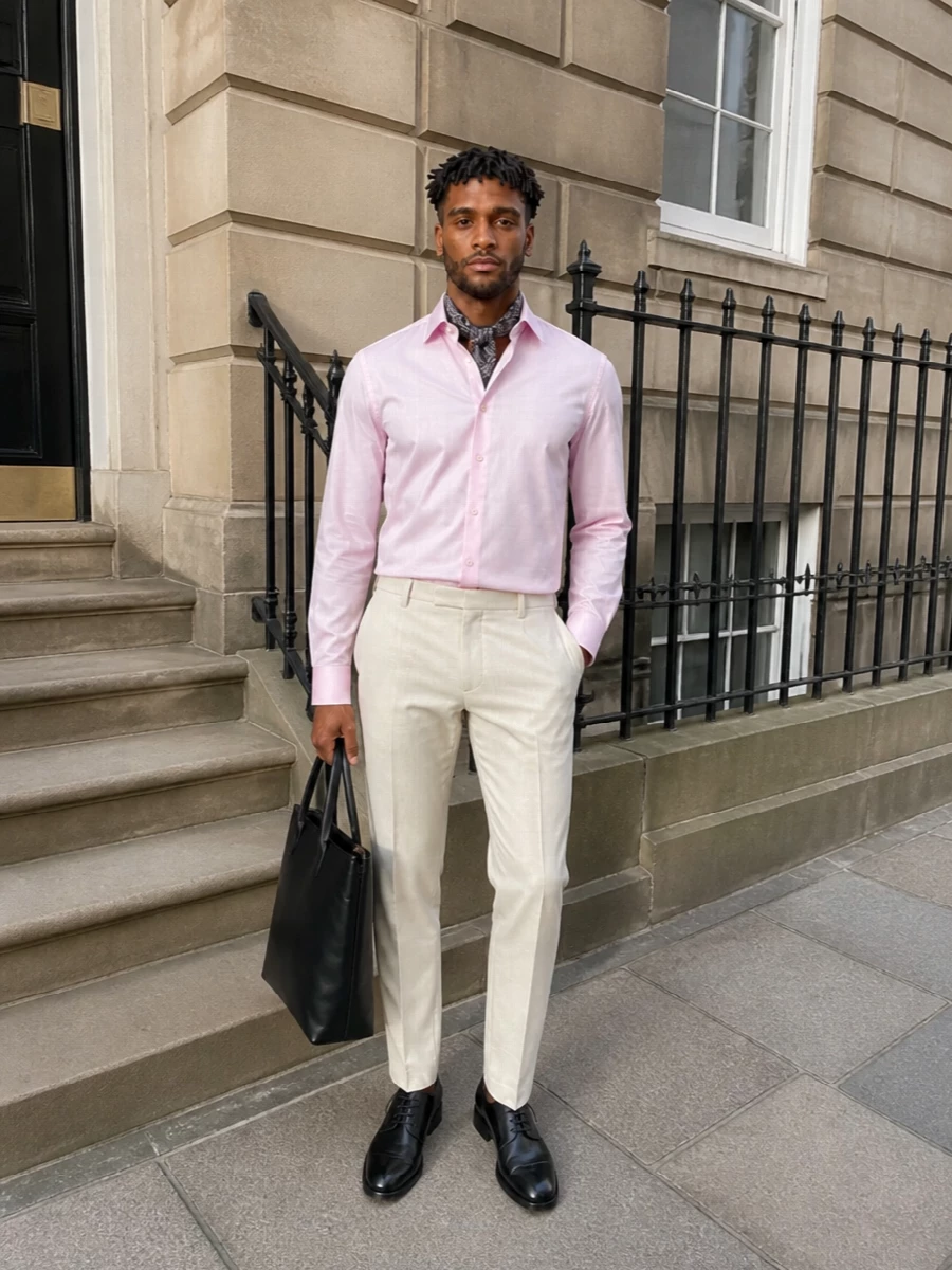 Dolce gabbana blush shirt ivory trousers