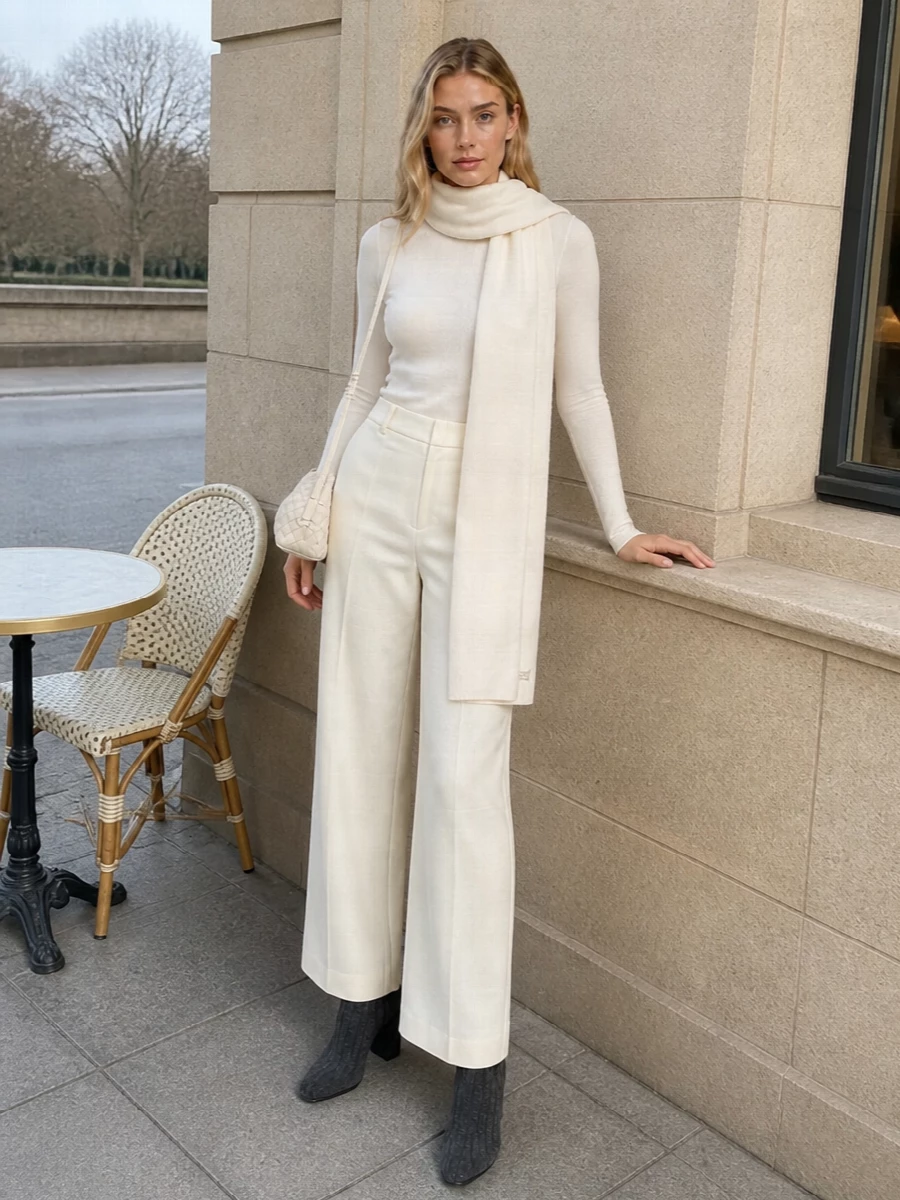Bottega veneta ivory trousers charcoal knee boots