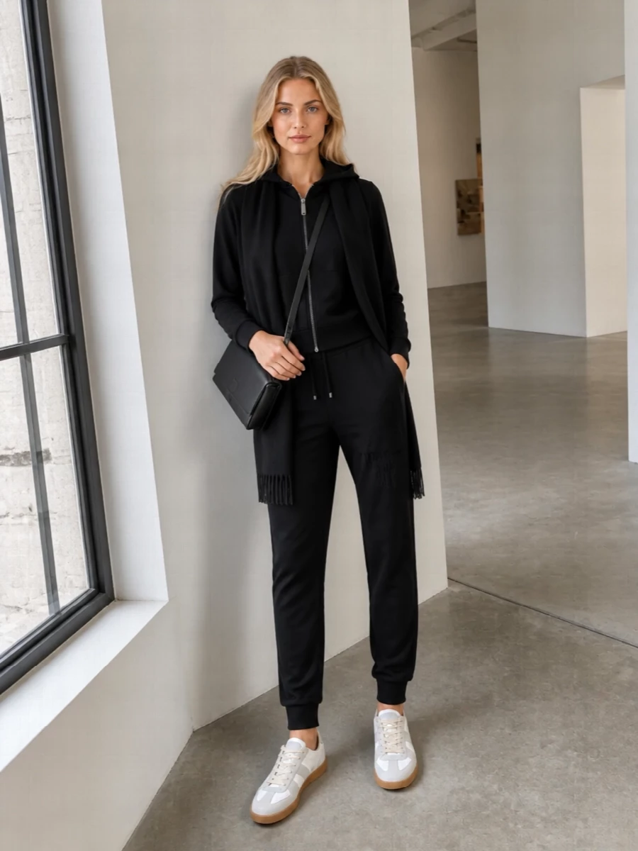 Max mara black hoodie wide leg trousers outfit