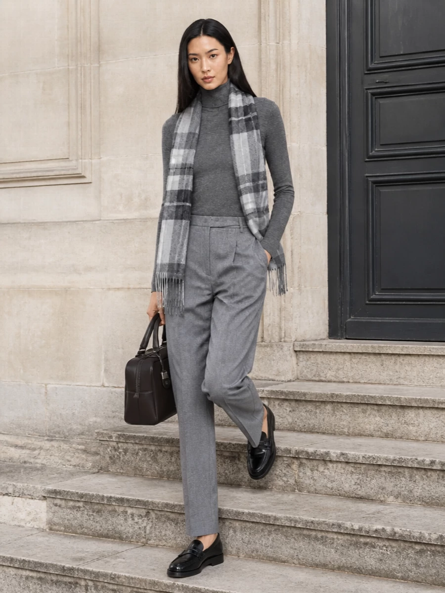 Brunello cucinelli turtleneck grey trousers outfit