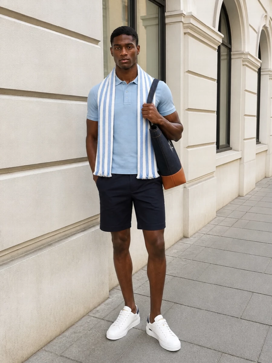 Barbour polo navy shorts white sneakers