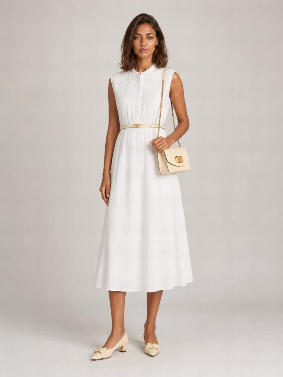 Valentino Embroidered Cotton Midi Dress