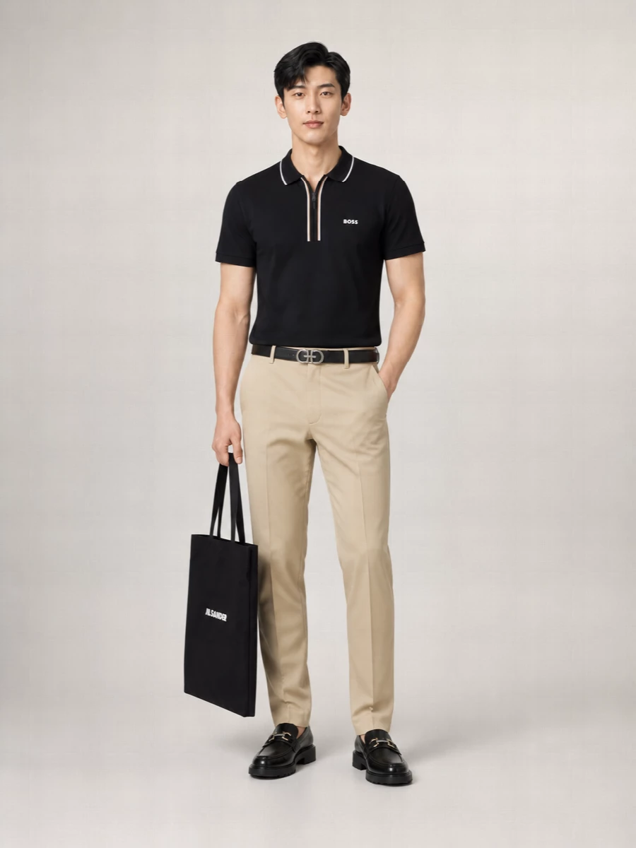 Boss Striped Cotton Zip Polo Shirt