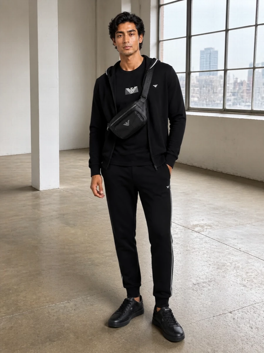 Emporio armani black tracksuit logo sneakers