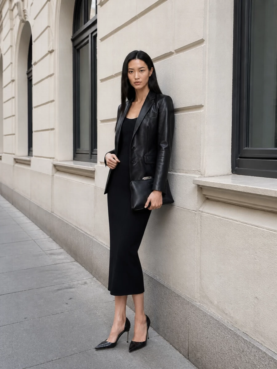 Tagliatore leather blazer the attico black midi dress