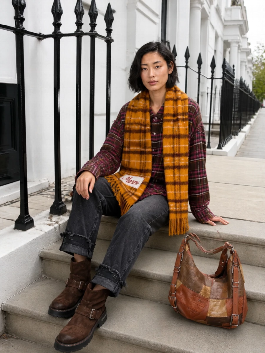 R13 plaid shirt black jeans chunky boots