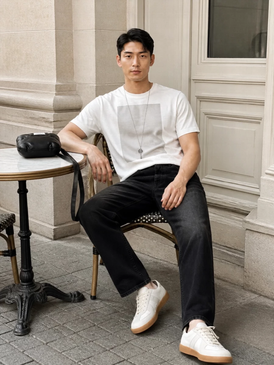 Maison margiela graphic tee black jeans outfit