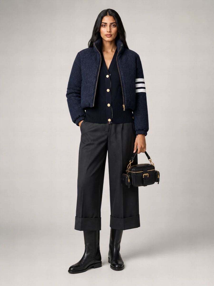 Thom Browne Wool Herringbone Reversible Down Puffer Jacket