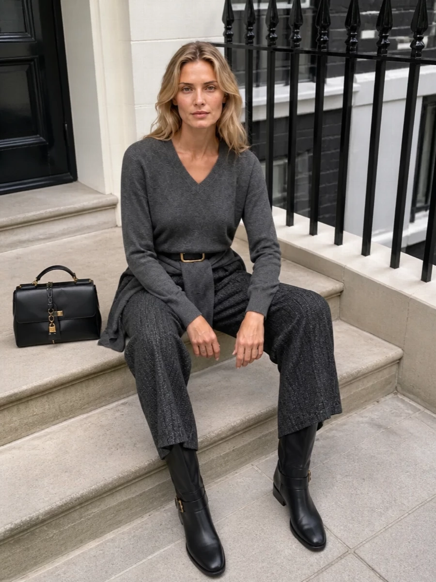 Dolce gabbana grey sweater wide leg trousers