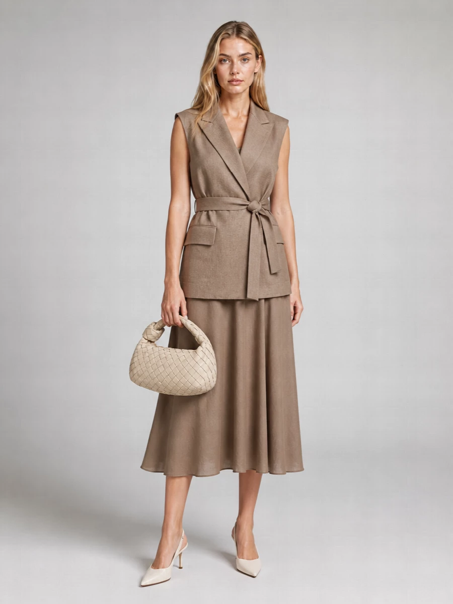 Brunello Cucinelli Linen Belted Sleeveless Waistcoat