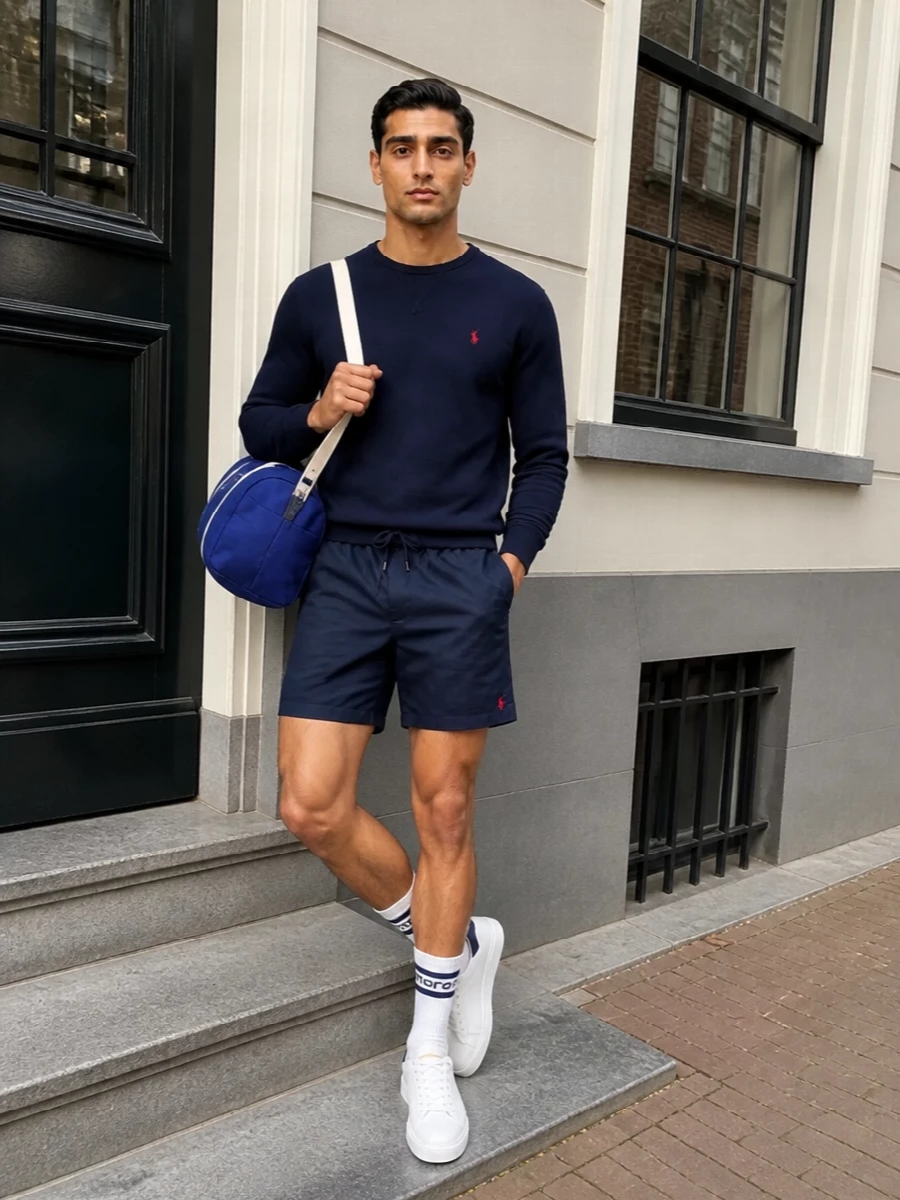 Polo ralph lauren navy sweatshirt shorts outfit